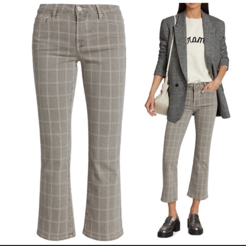 FRAME Le Crop Mini Boot Plaid Pant Jean in Window Pane Washed Plaid
